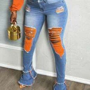 Slaydiva Women's Jeans Sexy Tight Elastic Ripped Flared Jeans Pants